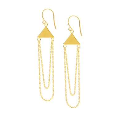 Triangle Double Loop Drop Chain Dangle Earrings in 14k Yellow Gold