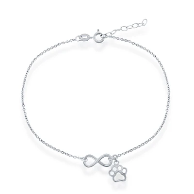 Paw Print Infinity Anklet in Sterling Silver