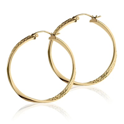 Diamond Cut Twist Hoop Earrings 2.5x34mm in 14k Yellow Gold