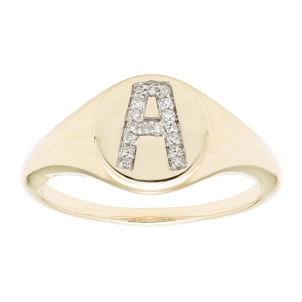 Diamond Initial A Signet Ring in 14k Yellow Gold