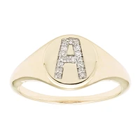 Diamond Initial A Signet Ring in 14k Yellow Gold