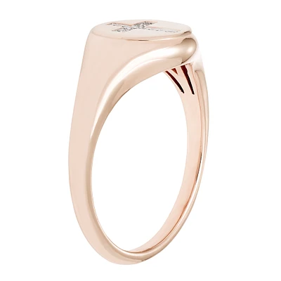 Diamond Cross Signet Ring in 14k Rose Gold