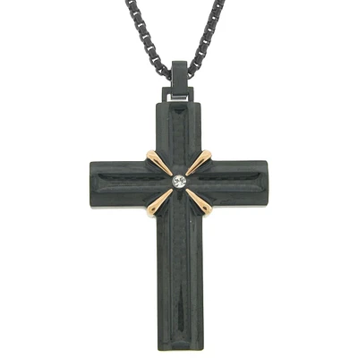 Men's Stainless Steel Multi Ion Plate Fancy X Center Cross Pendant