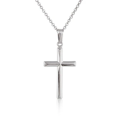 Beveled Edge Cross Pendant in Sterling Silver