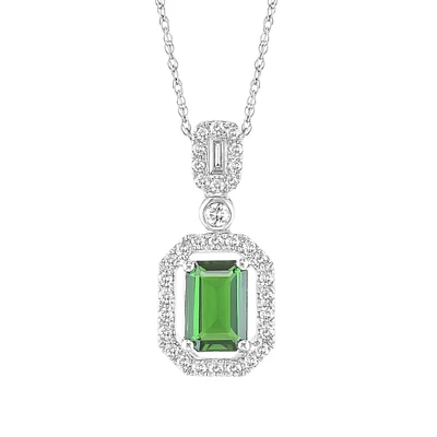 Chrome Diopside & Diamond Pendant in 10k White Gold