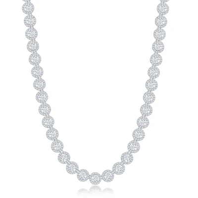 Halo CZ  Tennis Necklace in Sterling Silver