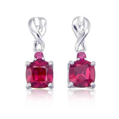 Created Ruby Drop Twist Earrings in Sterling Silver