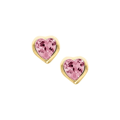 Pink Crystal Baby Earrings in 14k Yellow Gold with Safety Backs