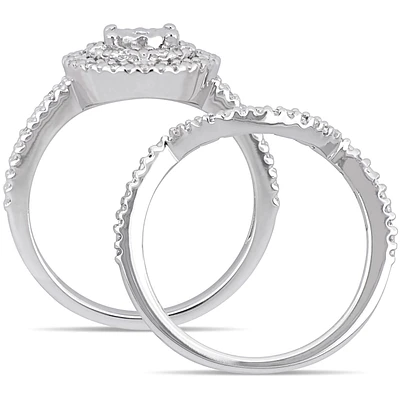 Diamond Halo Split Shank 1/4ctw. Bridal Set in Sterling Silver