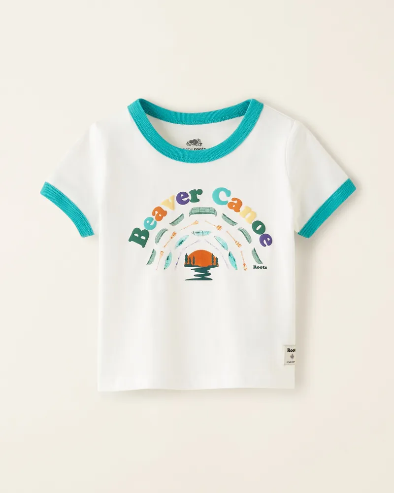 Roots Baby Beaver Canoe Ringer T-Shirt in Egret