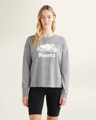 Roots Women's Organic Cooper Long Sleeve T-Shirt in Salt/Pepper