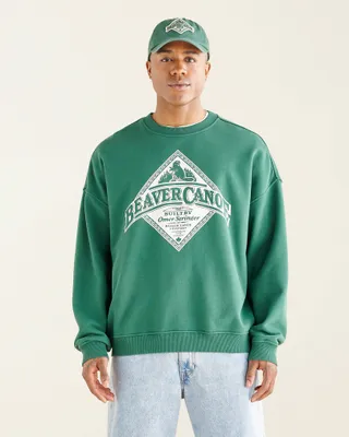 Roots Beaver Canoe Relaxed Crew Sweatshirt Gender Free in Forest Green