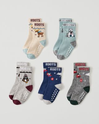 Roots Toddler Winter Sock 5 Pack in Grey Mix