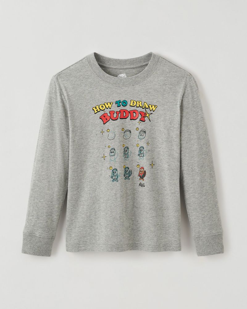 Roots Kids Buddy Graphic T-Shirt in Grey Mix