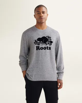 Roots Men's Organic Cooper Beaver Long Sleeve T-Shirt in Salt/Pepper