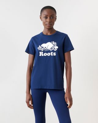 Roots Women's Organic Cooper Beaver T-Shirt in True Navy