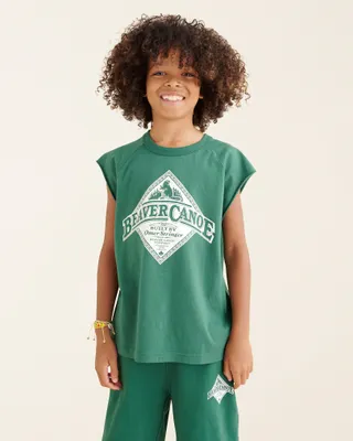 Roots Kids Beaver Canoe Raglan Tank Top in Forest Green