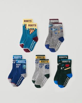 Roots Toddler School Days Sock 5 Pack in Blue Mix
