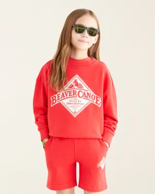 Roots Kids Beaver Canoe Relaxed Crew Sweatshirt Jacket in Jam Red