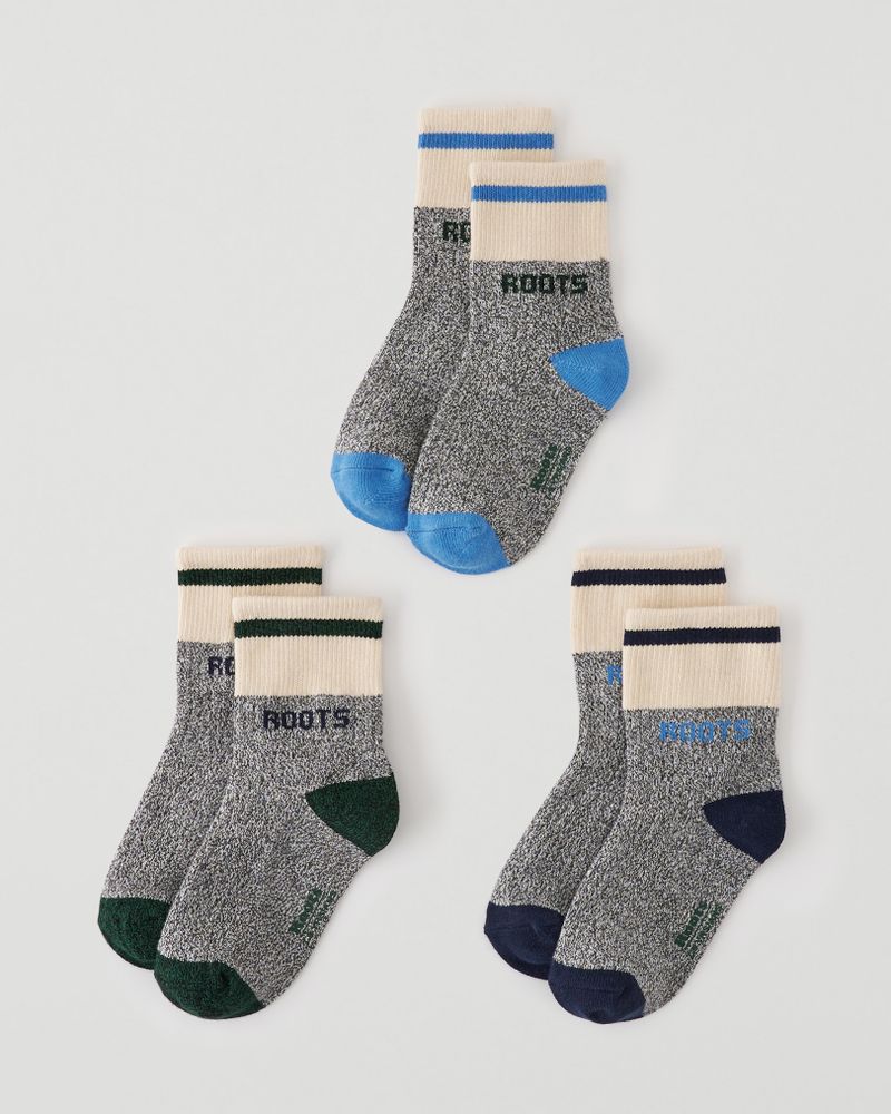 Roots Kid Cooper Pop Sock 3 Pack in Blue Mix