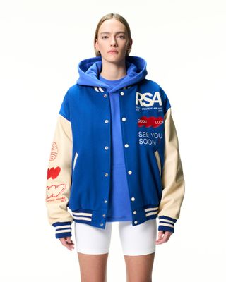 Roots X Mr. Saturday Varsity Gender Free Jacket in Royal Blue