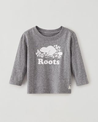 Roots Baby Original Cooper Beaver T-Shirt in Salt/Pepper