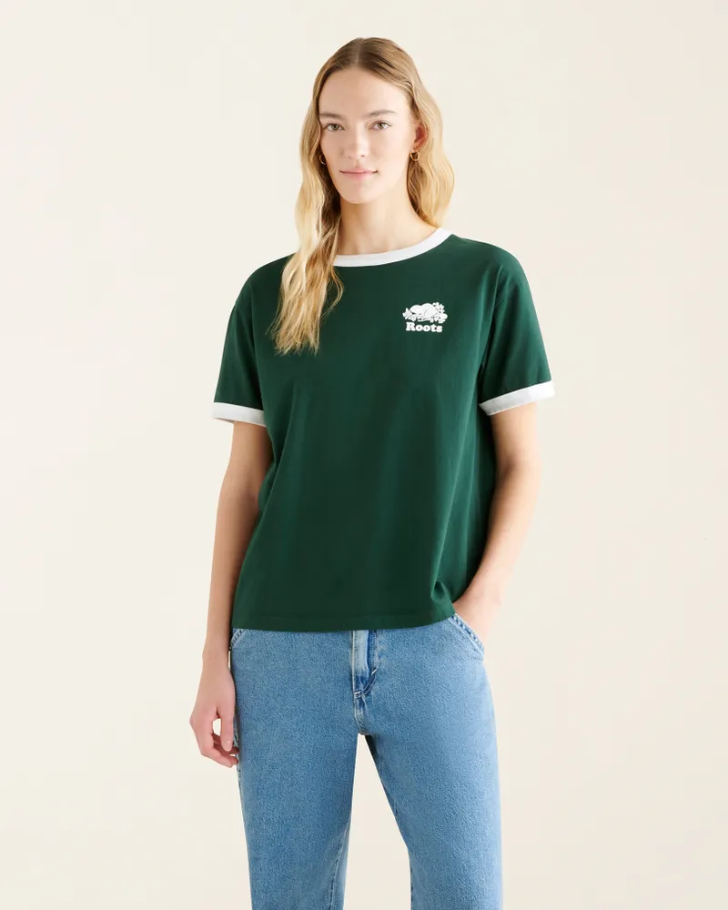 Roots Women's Organic Relaxed Cooper Ringer T-Shirt in Varsity Green