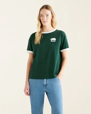 Roots Women's Relaxed Cooper Ringer T-Shirt in Varsity Green