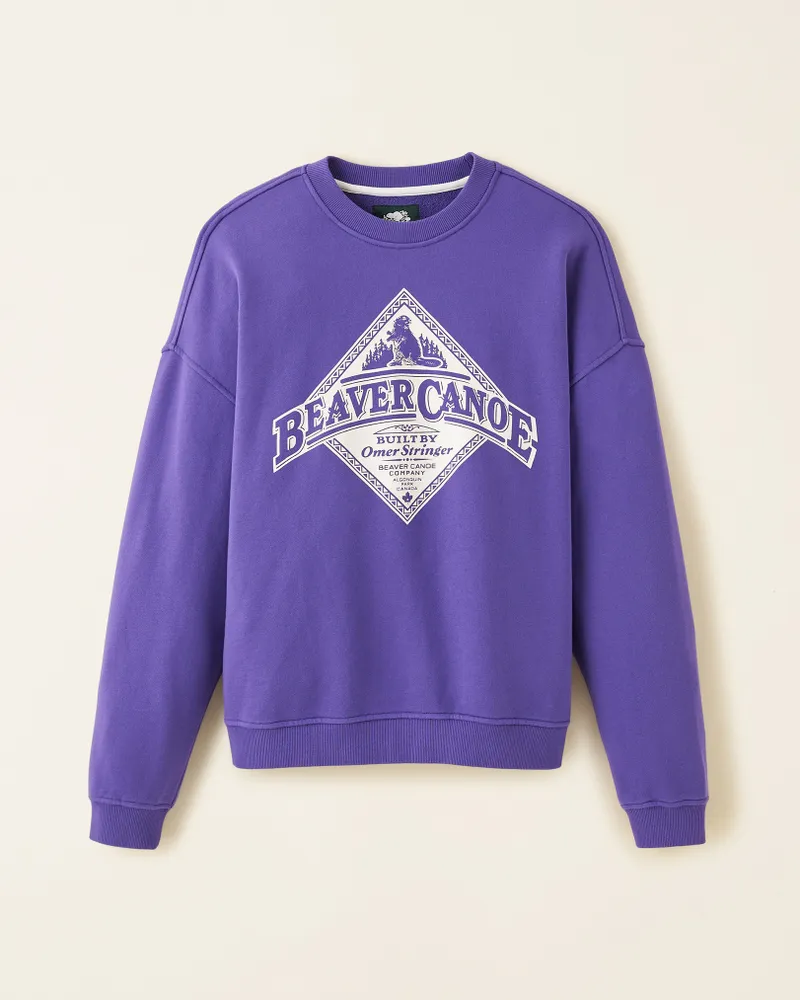 Roots Beaver Canoe Relaxed Crew Sweatshirt Gender Free in Deep Violet