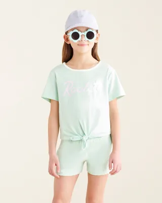 Roots Girl's Floral Tie T-Shirt in Mist Green