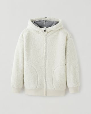 Roots Kids Sherpa Relaxed Zip Hoodie Jacket in Natural