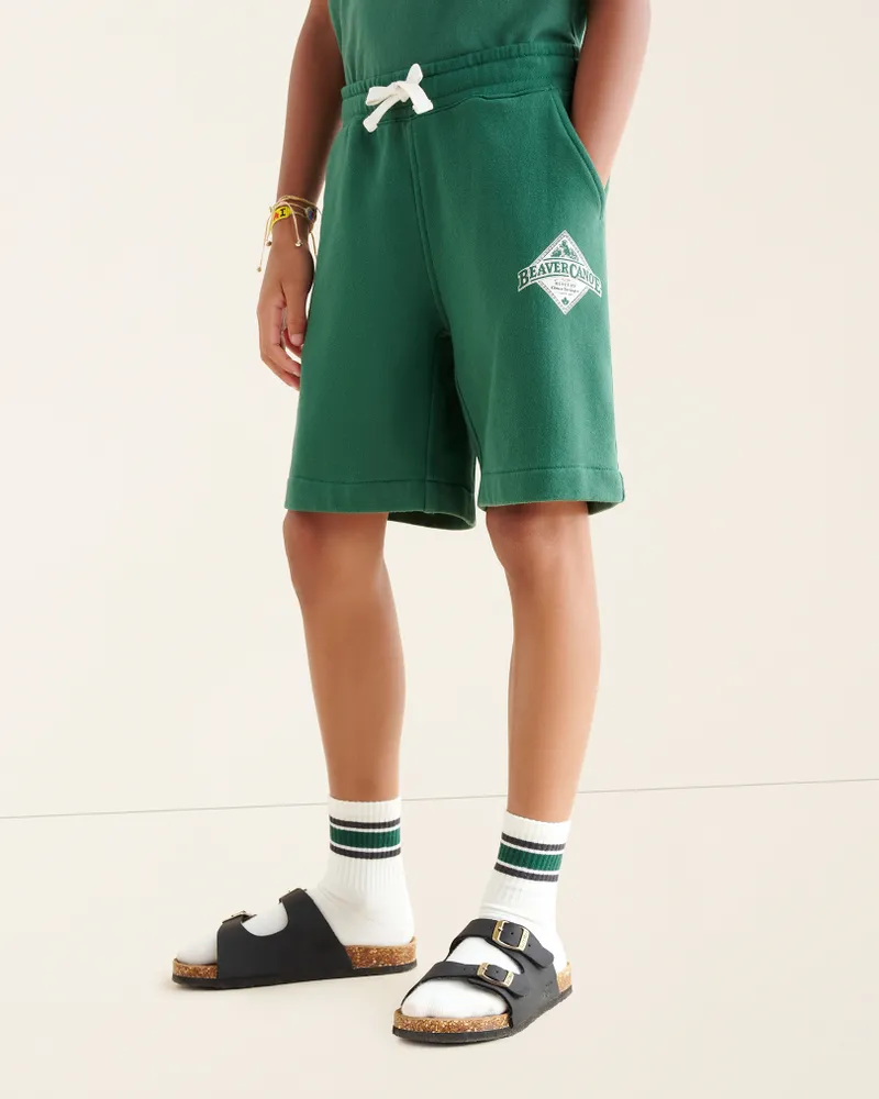 Roots Kids Beaver Canoe Sweatshort Pants in Forest Green