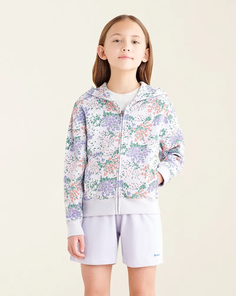 Roots Kids Floral Full Zip Hoodie Jacket in Dusty Lilac