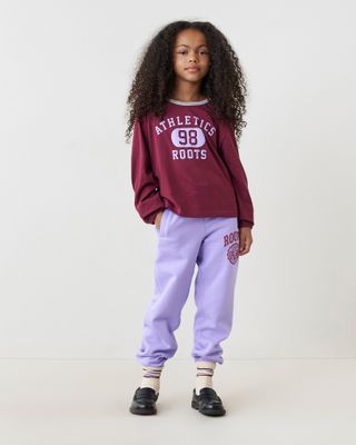 Roots Girl's Athletics Club Blouson T-Shirt in Maroon