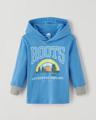 Roots Toddler Play Hooded T-Shirt in Pacific Coast Blue