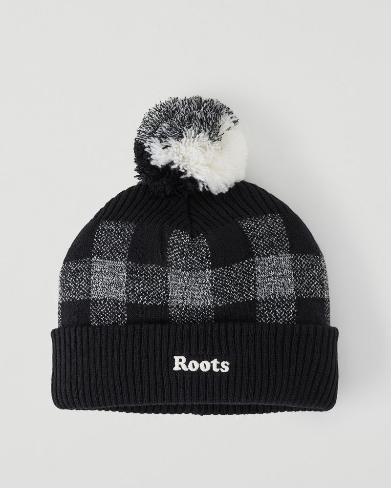 Roots Toddler Park Plaid Toque Hat in Salt/Pepper