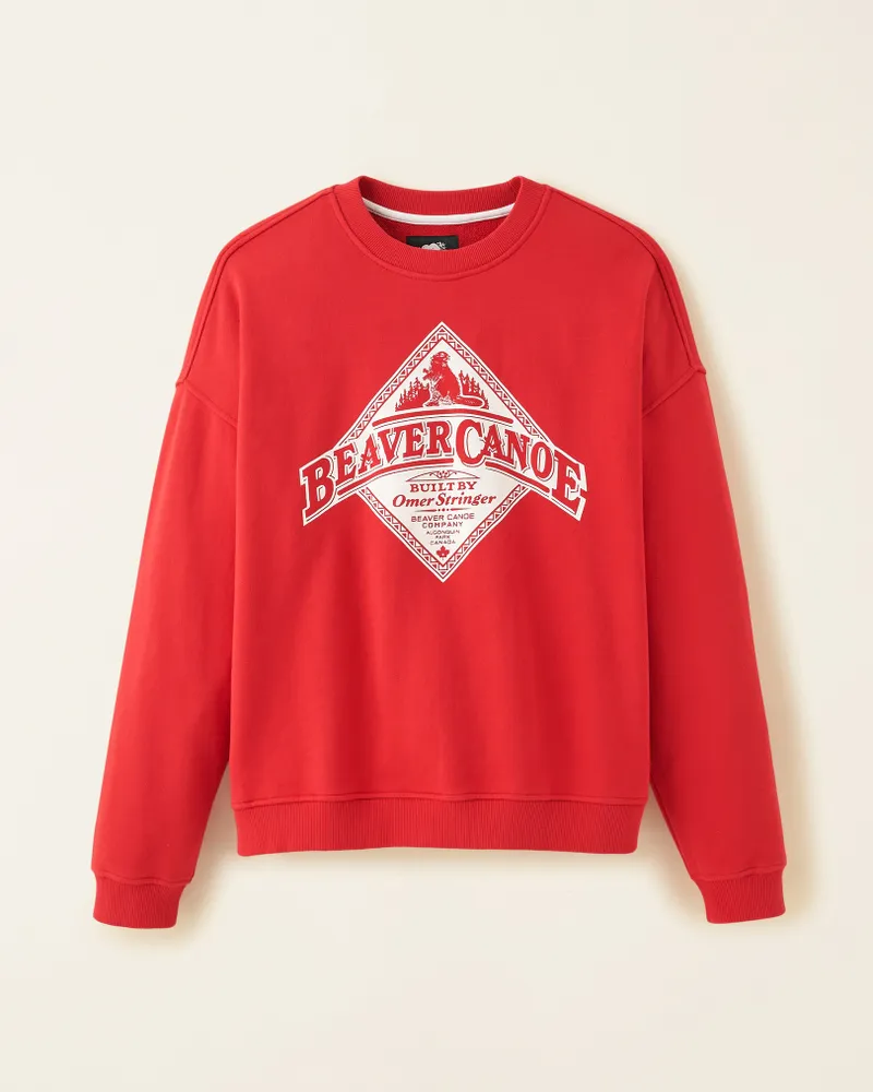 Roots Beaver Canoe Relaxed Crew Sweatshirt Gender Free in Jam Red