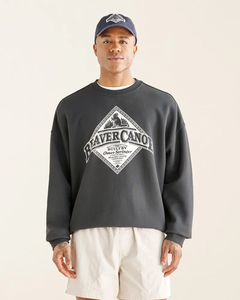 Roots Beaver Canoe Relaxed Crew Sweatshirt Gender Free in Raven