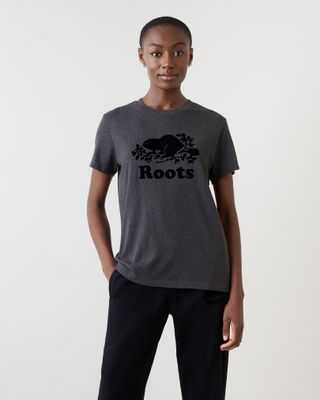 Roots Women's Organic Cooper Beaver T-Shirt in Black Pepper
