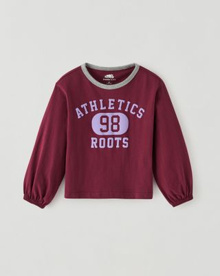 Roots Toddler Girl's Athletics Club Blouson T-Shirt in Maroon