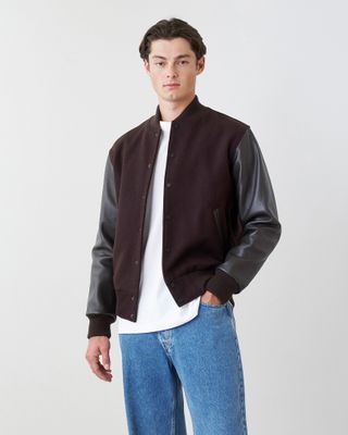 Roots Men's Classic Varsity Jacket in Chocolate
