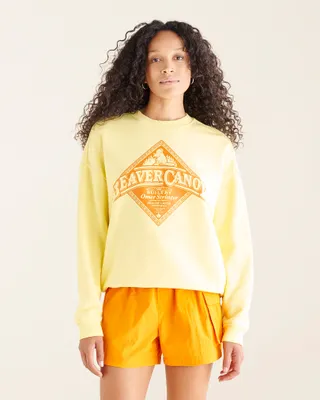 Roots Beaver Canoe Relaxed Crew Sweatshirt Gender Free in Popcorn Yellow