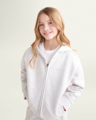 Roots Kids One Full Zip Hoodie Jacket in White Mix