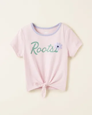 Roots Toddler Girl's Floral Tie T-Shirt in Light Lilac