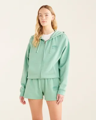 Roots Organic Original Relaxed Full Zip Hoodie in Malachite Green