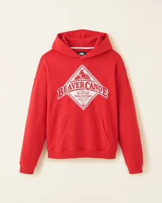 Roots Beaver Canoe Relaxed Hoodie Gender Free in Jam Red