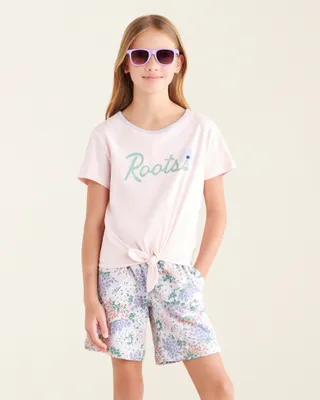 Roots Girl's Floral Tie T-Shirt in Light Lilac