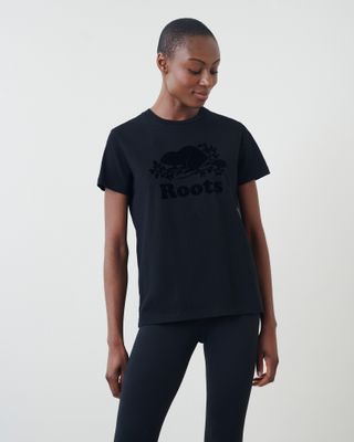 Roots Women's Organic Cooper Beaver T-Shirt in Black