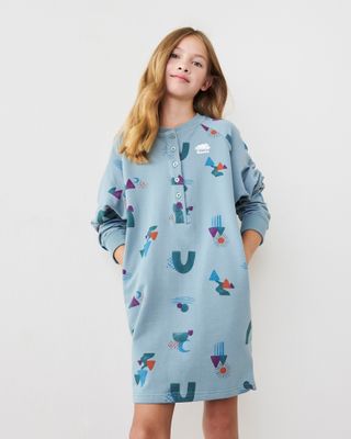 Roots Girl's Cozy Henley Dress in Stormy Sea