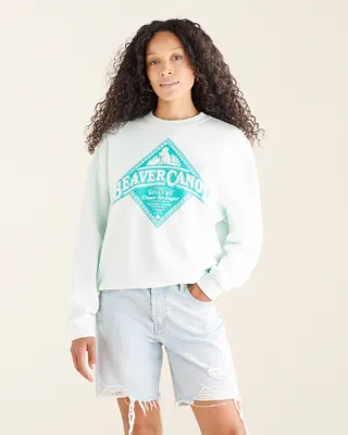 Roots Beaver Canoe Relaxed Crew Sweatshirt Gender Free in Turquoise Mist